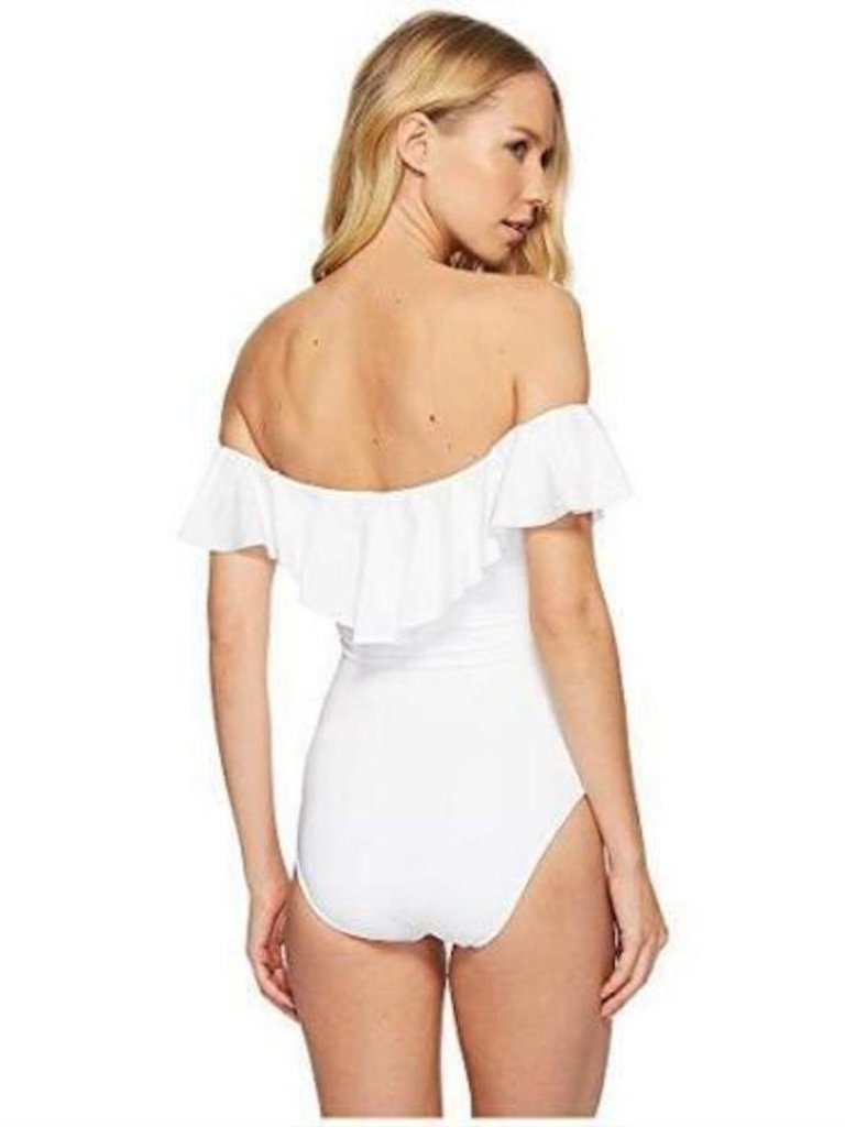 Nwt Trina Turk White One-Piece Swimsuit Monaco Off The Shoulder Ruffle Size 8